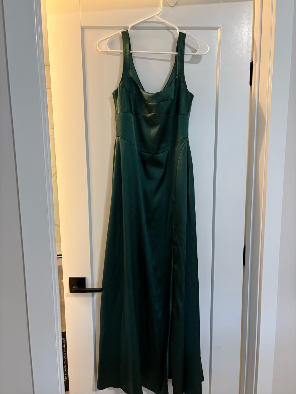 Azazie Emerald Green Satin Maxi Dress - Sleeveless Scoop Neck Gown